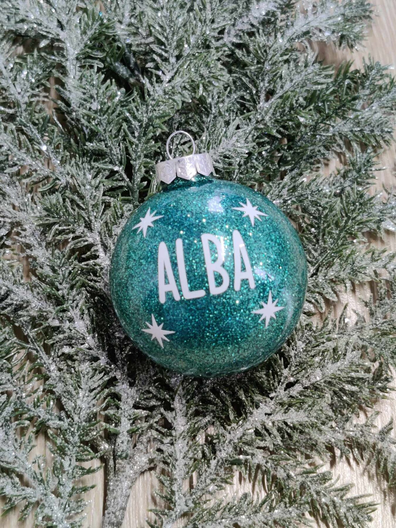 25 Julekugle med mørk mint grøn glimmer